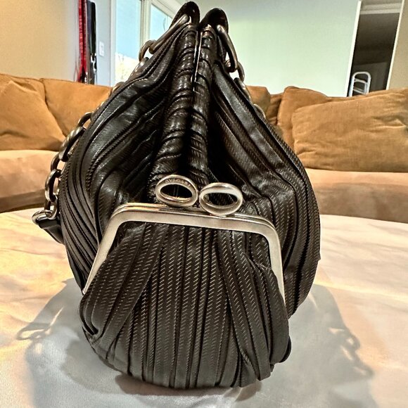 Auth Vintage Bvlgari Dark Chocolate Brown Pleated Leather Handbag - Picture 11 of 15